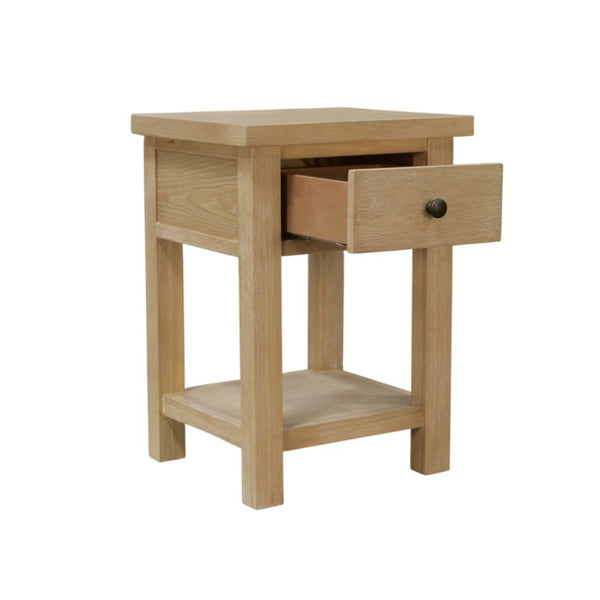 Alpine Furniture Emilia Modern Farmhouse End Table With Drawer & Shelf, Compact 18"W Accent Nightstand, Oak Finish 5170-62