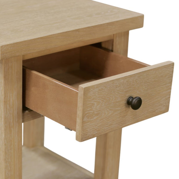 Alpine Furniture Emilia Modern Farmhouse End Table With Drawer & Shelf, Compact 18"W Accent Nightstand, Oak Finish 5170-62