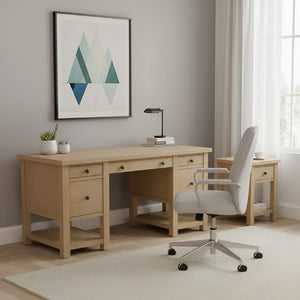 Alpine Furniture Emilia Modern Farmhouse Desk 60" X 28" – Fully Finished All-Sides, Oak-Tone Storage & Ready-To-Use 5170-65