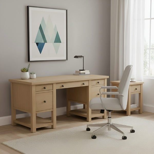 Alpine Furniture Emilia Modern Farmhouse Desk 60" X 28" – Fully Finished All-Sides, Oak-Tone Storage & Ready-To-Use 5170-65
