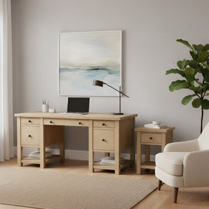Alpine Furniture Emilia Modern Farmhouse Desk 60" X 28" – Fully Finished All-Sides, Oak-Tone Storage & Ready-To-Use 5170-65