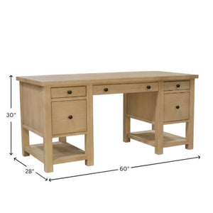 Alpine Furniture Emilia Modern Farmhouse Desk 60" X 28" – Fully Finished All-Sides, Oak-Tone Storage & Ready-To-Use 5170-65