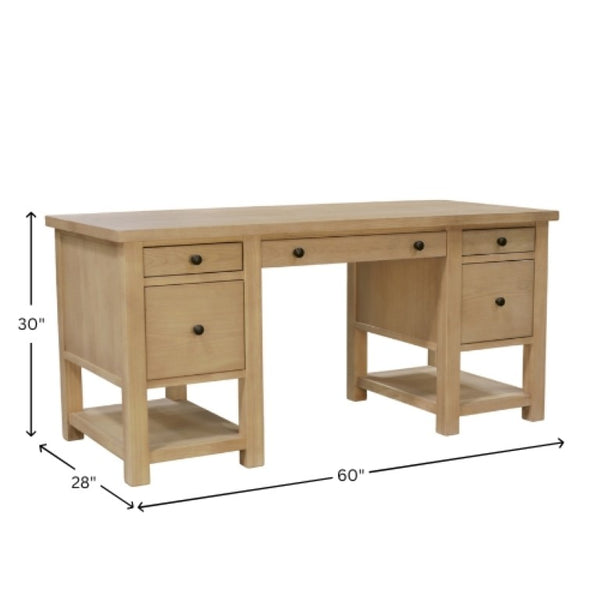 Alpine Furniture Emilia Modern Farmhouse Desk 60" X 28" – Fully Finished All-Sides, Oak-Tone Storage & Ready-To-Use 5170-65