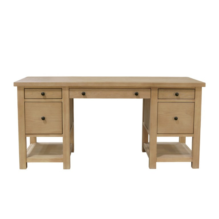Alpine Furniture Emilia Modern Farmhouse Desk 60" X 28" – Fully Finished All-Sides, Oak-Tone Storage & Ready-To-Use 5170-65