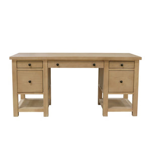 Alpine Furniture Emilia Modern Farmhouse Desk 60" X 28" – Fully Finished All-Sides, Oak-Tone Storage & Ready-To-Use 5170-65
