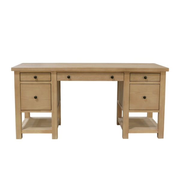 Alpine Furniture Emilia Modern Farmhouse Desk 60" X 28" – Fully Finished All-Sides, Oak-Tone Storage & Ready-To-Use 5170-65