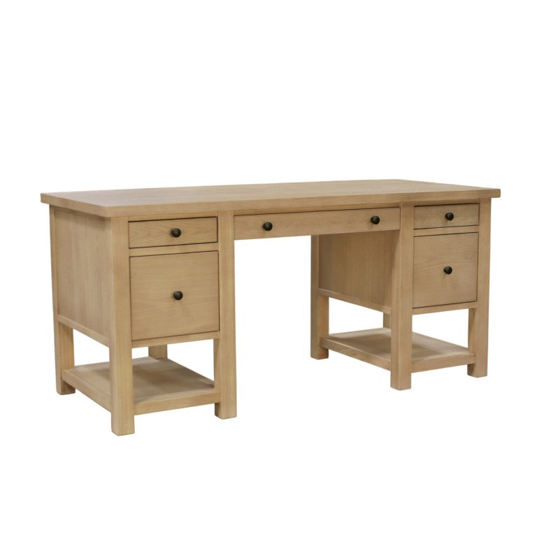 Alpine Furniture Emilia Modern Farmhouse Desk 60" X 28" – Fully Finished All-Sides, Oak-Tone Storage & Ready-To-Use 5170-65