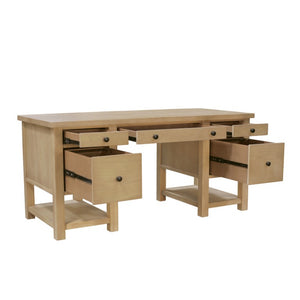 Alpine Furniture Emilia Modern Farmhouse Desk 60" X 28" – Fully Finished All-Sides, Oak-Tone Storage & Ready-To-Use 5170-65