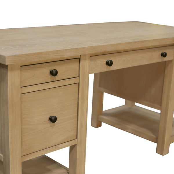 Alpine Furniture Emilia Modern Farmhouse Desk 60" X 28" – Fully Finished All-Sides, Oak-Tone Storage & Ready-To-Use 5170-65