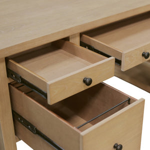 Alpine Furniture Emilia Modern Farmhouse Desk 60" X 28" – Fully Finished All-Sides, Oak-Tone Storage & Ready-To-Use 5170-65