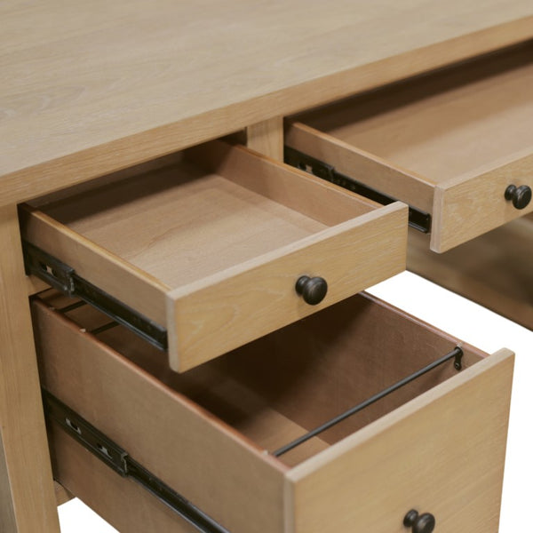 Alpine Furniture Emilia Modern Farmhouse Desk 60" X 28" – Fully Finished All-Sides, Oak-Tone Storage & Ready-To-Use 5170-65