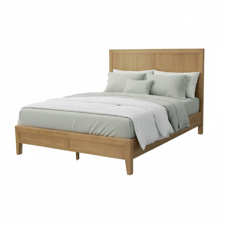 Alpine Furniture Emilia Queen Platform Bed With Tall 49" Headboard, Oak Veneer Rubberwood Frame, Slatted Support Elegance Natural 5170-01Q