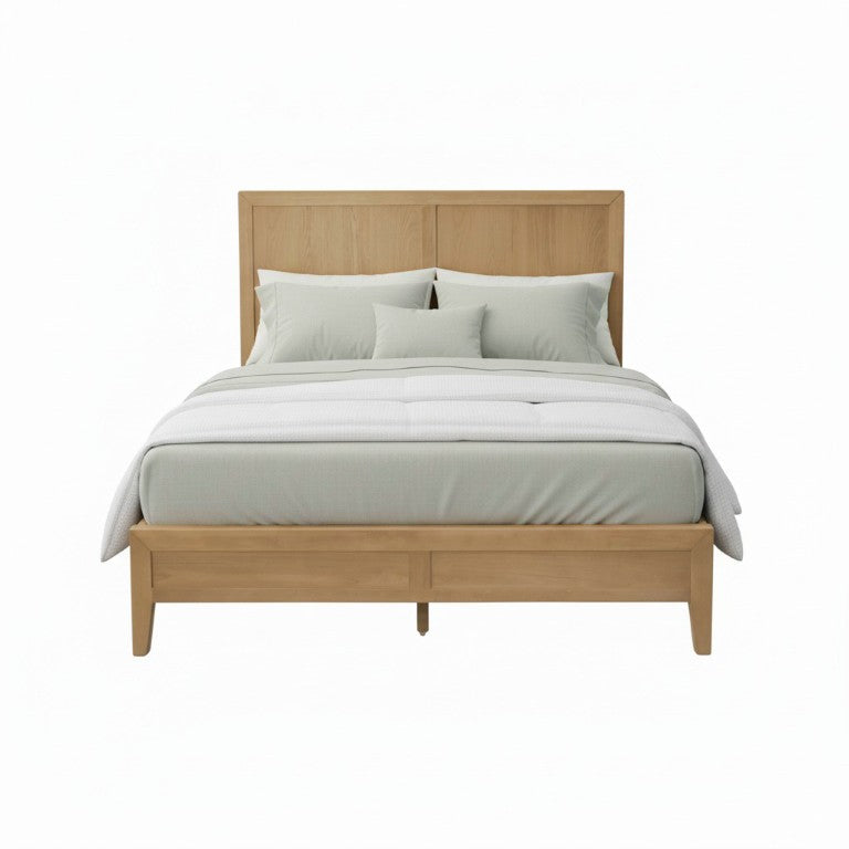 Alpine Furniture Emilia Queen Platform Bed With Tall 49" Headboard, Oak Veneer Rubberwood Frame, Slatted Support Elegance Natural 5170-01Q