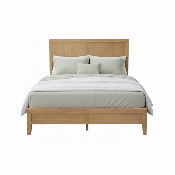 Alpine Furniture Emilia Queen Platform Bed With Tall 49" Headboard, Oak Veneer Rubberwood Frame, Slatted Support Elegance Natural 5170-01Q