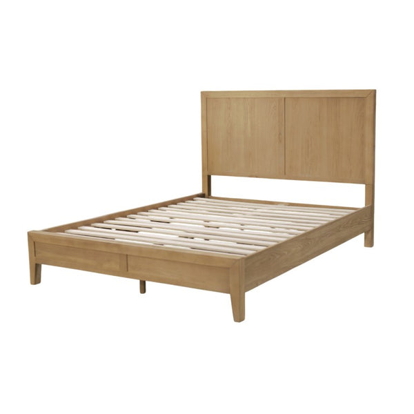 Alpine Furniture Emilia Queen Platform Bed With Tall 49" Headboard, Oak Veneer Rubberwood Frame, Slatted Support Elegance Natural 5170-01Q
