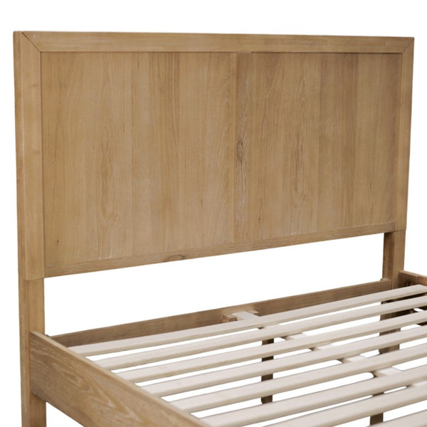 Alpine Furniture Emilia Queen Platform Bed With Tall 49" Headboard, Oak Veneer Rubberwood Frame, Slatted Support Elegance Natural 5170-01Q