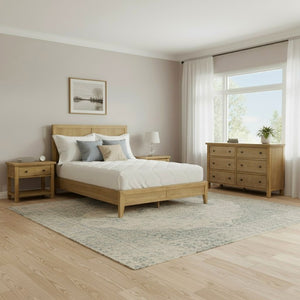 Alpine Furniture Emilia Solid Rubberwood Platform Bed With Tall Headboard And Tapered Legs For Timeless Warmth And Support Natural 5170-07EK