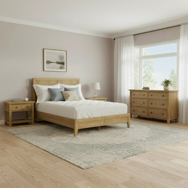 Alpine Furniture Emilia Solid Rubberwood Platform Bed With Tall Headboard And Tapered Legs For Timeless Warmth And Support Natural 5170-07EK