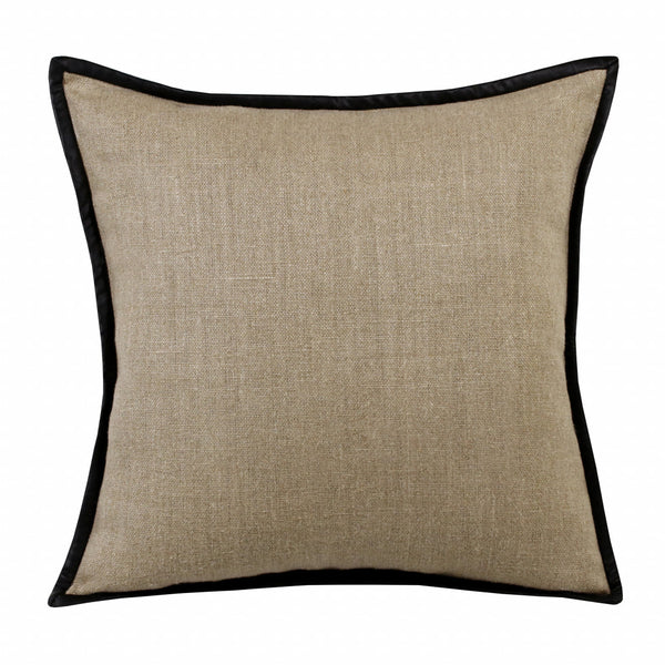 Homeroots 20" X 20" Tan And Black Linen Zippered Pillow   517023