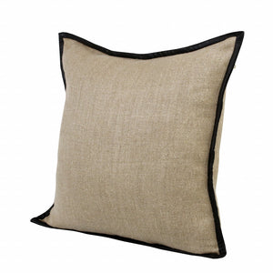 Homeroots 20" X 20" Tan And Black Linen Zippered Pillow   517023