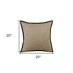 Homeroots 20" X 20" Tan And Black Linen Zippered Pillow   517023