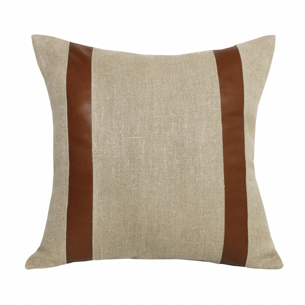 Homeroots 20" X 20" Beige And Brown Linen Striped Zippered Pillow   517025