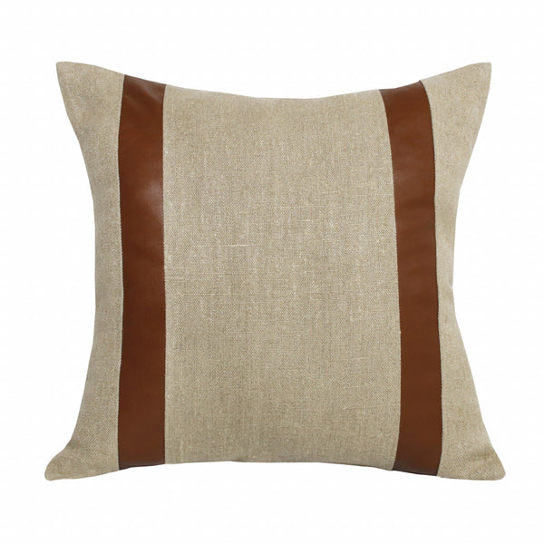 Homeroots 20" X 20" Beige And Brown Linen Striped Zippered Pillow   517025