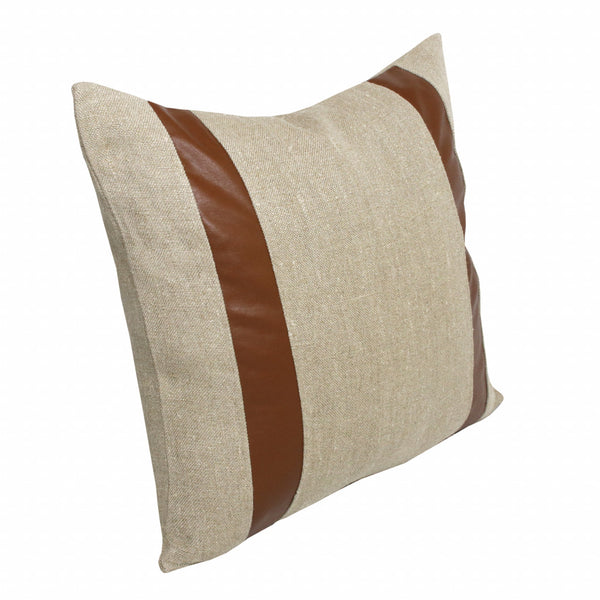 Homeroots 20" X 20" Beige And Brown Linen Striped Zippered Pillow   517025