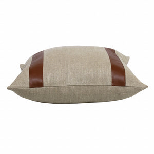 Homeroots 20" X 20" Beige And Brown Linen Striped Zippered Pillow   517025