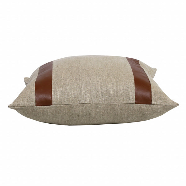 Homeroots 20" X 20" Beige And Brown Linen Striped Zippered Pillow   517025