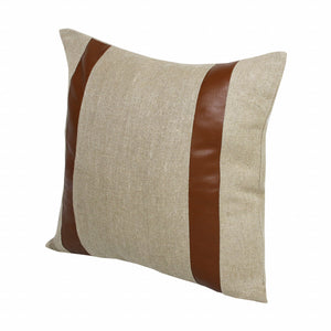 Homeroots 20" X 20" Beige And Brown Linen Striped Zippered Pillow   517025