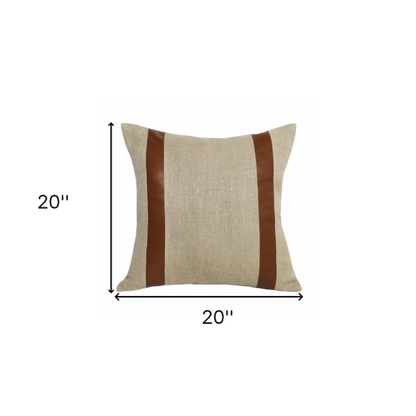 Homeroots 20" X 20" Beige And Brown Linen Striped Zippered Pillow   517025