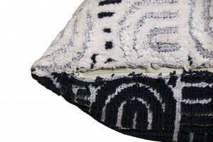 Homeroots 30" X 30" White And Blue 100% Cotton Geometric Zippered Pillow   517033