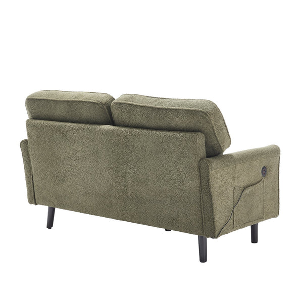 English Elm Loveseat Mid Century Modern Two-Seater Sofa with USB Type-C Charging, Removable Zipper Covers, Durable Wood Legs Green W395P238825