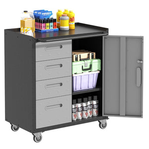 English Elm Sturdy Rolling Steel Garage Cabinet with Locking Drawers and Diamond Plate Workshop Storage T2398P222836