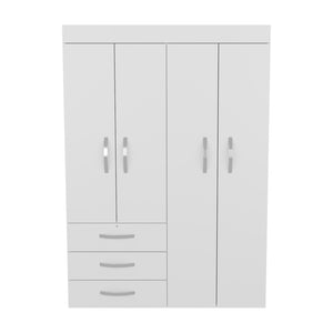 English Elm Denver Adjustable Armoire with Removable Shelves, Hanging Rods, Double Doors, 3 Drawers, White Finish B070S00365