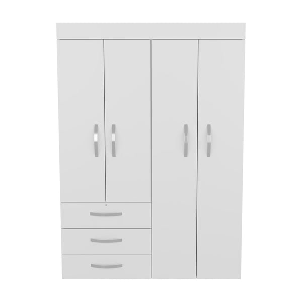 English Elm Denver Adjustable Armoire with Removable Shelves, Hanging Rods, Double Doors, 3 Drawers, White Finish B070S00365