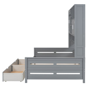 English Elm Full Size Wooden Daybed With Storage Drawers, Integrated Cabinet, And Stylish Gray Finish - Perfect For Any Space! N820S00016E