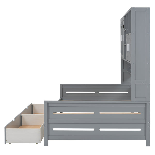 English Elm Full Size Wooden Daybed With Storage Drawers, Integrated Cabinet, And Stylish Gray Finish - Perfect For Any Space! N820S00016E