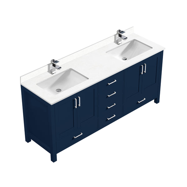 English Elm Navy Blue Double Bath Vanity 72" Wide With White Quartz Top, Faucet Set & Ample Storage Solutions B2731P259115