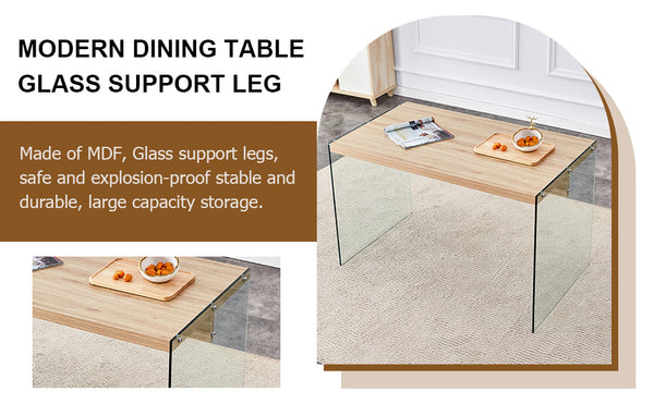 English Elm The MDF and Glass Coffee Table with Wood Grain Top, Tempered Glass Sides, Anti-Slip Pads, 47.2" x 27.5" W1512P347778