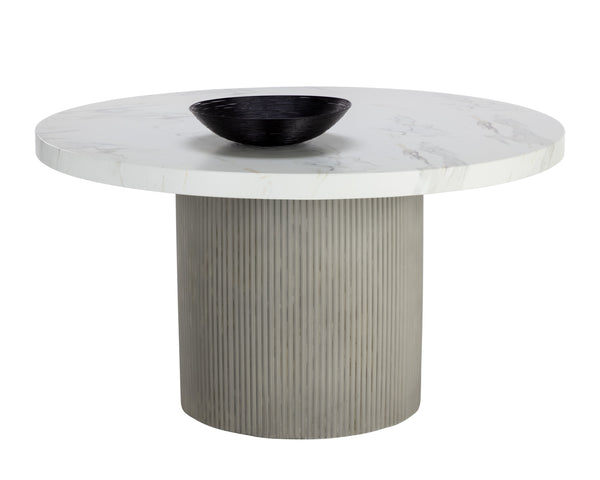 Sunpan Nicolette Dining Table – Contemporary Round Design with Unique Concrete Finish for Indoor and Outdoor Use Light Grey / Marble Look