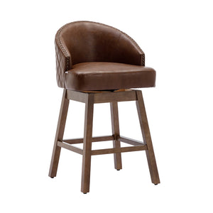 English Elm United We Win Quilted Microsuede Swivel Barstool with Wood Legs and Gold Rivet Trim Brown W1568P361704