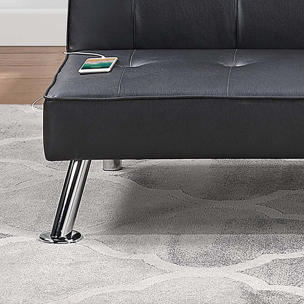 English Elm Black Faux Leather Adjustable Sofa With Usb Port - Plush Tufted Couch For Modern Living Spaces B011P381492