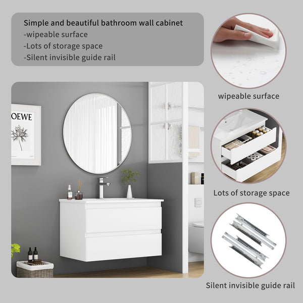 English Elm 32-Inch Wall-Mounted Bathroom Vanity With Soft-Close Sink, Double Drawers, Modern Design & Easy Install W3151S00047