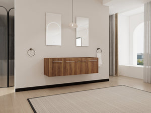 English Elm 60 Inch Wall-mounted Bathroom Vanity Cabinet with Soft-Close Doors, Eco Plywood, Scratch & Water-Resistant Finish Brown Ebony W999P208034