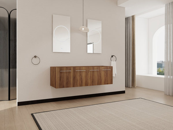 English Elm 60 Inch Wall-mounted Bathroom Vanity Cabinet with Soft-Close Doors, Eco Plywood, Scratch & Water-Resistant Finish Brown Ebony W999P208034