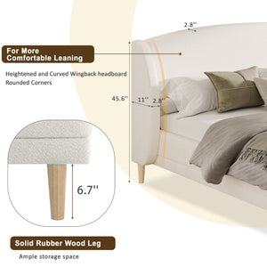 English Elm King Boucle Upholstered Wingback Bed Solid Wood Legs Textured Platform Frame N757P359719K