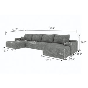 English Elm 135" Cloud Sectional Sofa With Ottoman - Modern U-Shaped Design, No Assembly, Plush Comfort In Grey W2824S00044