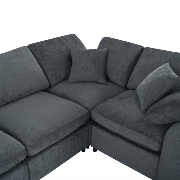 English Elm 124.8" Modular 7-seater L-shaped Sectional Plush Chenille Pine Frame Living Room N711P307955E